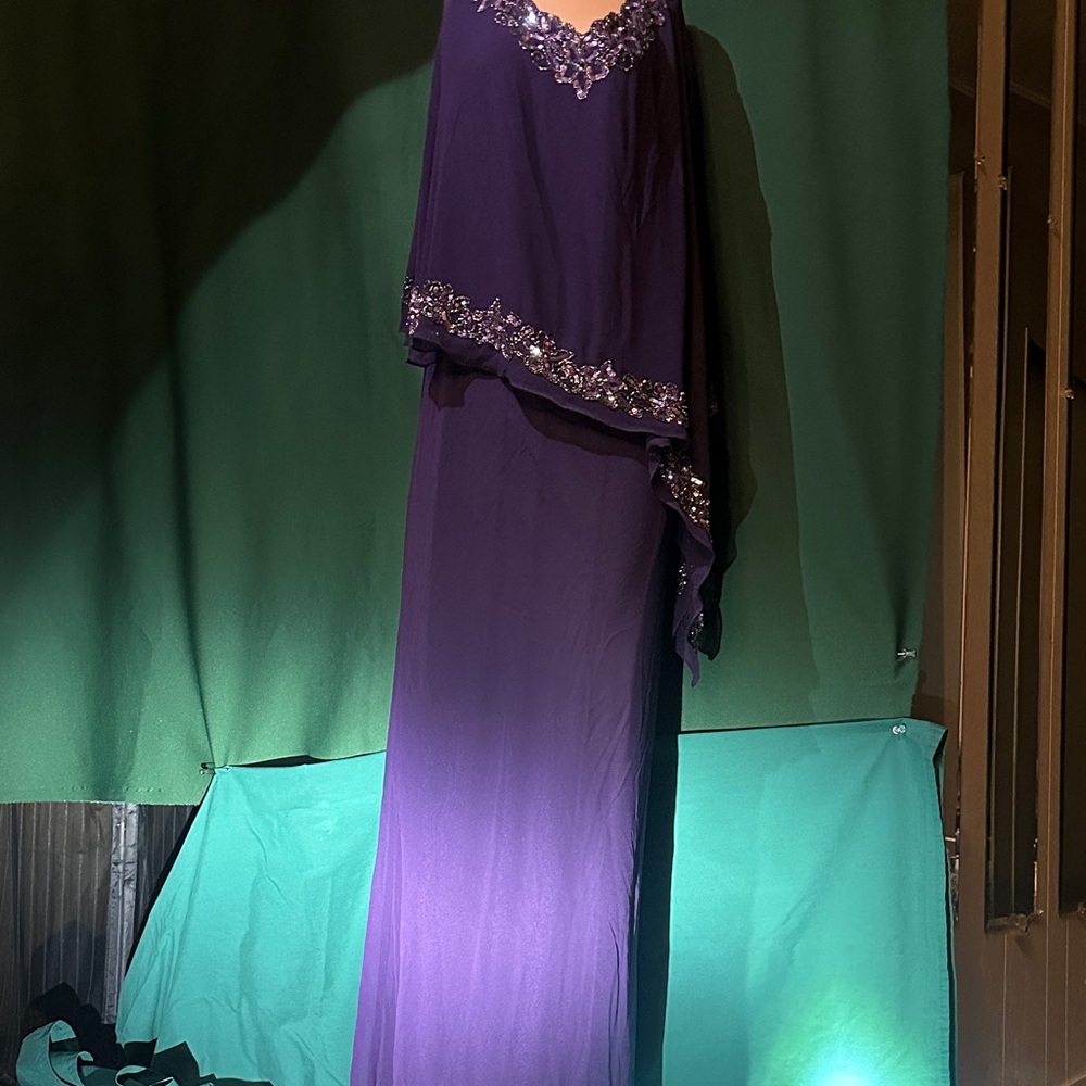 J Kara Deep Purple Asymmetrical Gown